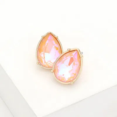 Fashnzfab Teardrop Stone Stud Earrings - Peach In Pink