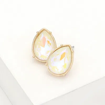 Fashnzfab Teardrop Stone Stud Earrings - White
