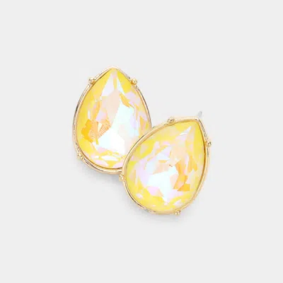 Fashnzfab Teardrop Stone Stud Earrings - Yellow
