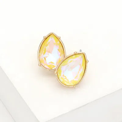 Fashnzfab Teardrop Stone Stud Earrings - Yellow