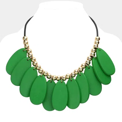 Fashnzfab Teardrop Wood Beaded Statement Necklace In Green