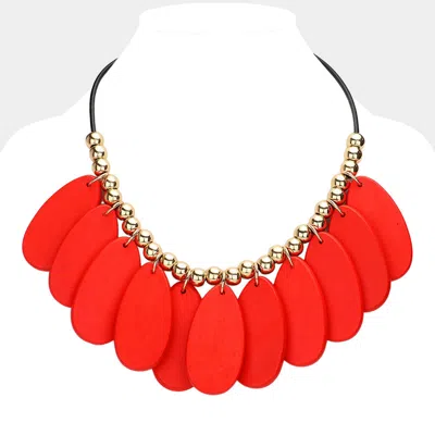Fashnzfab Teardrop Wood Beaded Statement Necklace In Red