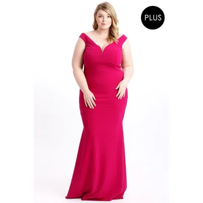 Fashnzfab Techno Crepe Stretch Off The Shoulder Dress In Pink