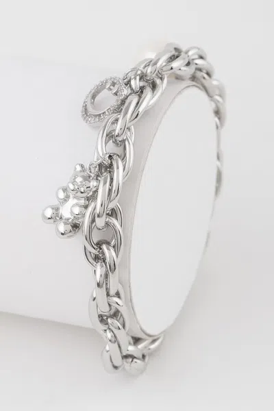 Fashnzfab Teddy Bear Chain Bracelet In Silver