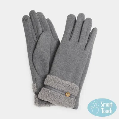 Fashnzfab Teddy Faux Fur Cuff Touch Smart Gloves In Gray
