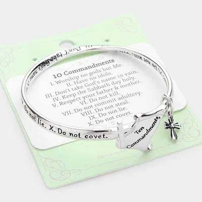 Fashnzfab Ten Commandment Metal Cross Charm Message Bangle Bracelet Antique Silver In Multi