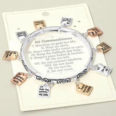 Fashnzfab Ten Commandments Message Charm Station Stretch Bracelet In Silver