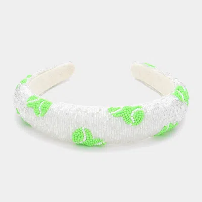 Fashnzfab Tennis Ball Seed Beaded Headband In Green