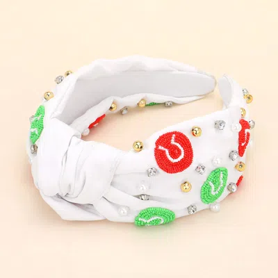 Fashnzfab Tennis Ball Seed Beaded Pearl Metal Ball Stone Cluster Embellished Knot Headband In Multi