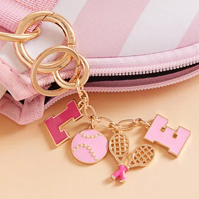 Fashnzfab Tennis Love Initial Keychain Bag Charm In Pink