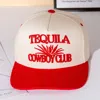 Fashnzfab Tequila Cowboy Message Embroidered Five Panel Canvas Snapback Baseball Cap In Red