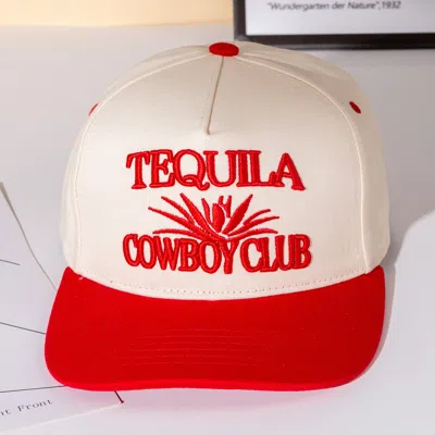 Fashnzfab Tequila Cowboy Message Embroidered Five Panel Canvas Snapback Baseball Cap In Red