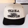 Fashnzfab Tequila Cowboy Message Embroidered Five Panel Canvas Snapback Baseball Cap In Black