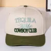 Fashnzfab Tequila Cowboy Message Embroidered Five Panel Canvas Snapback Baseball Cap In White