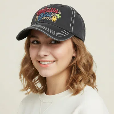 Fashnzfab Tequila Girl Embroidered Vintage Baseball Cap In Black