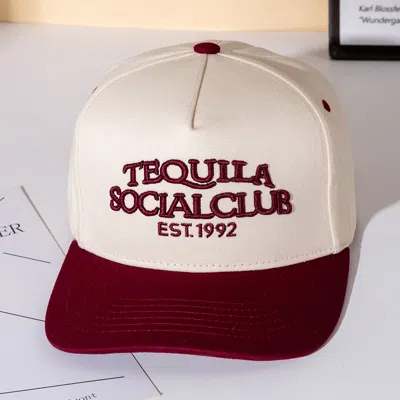 Fashnzfab Tequila Social Club Message Embroidered Five Panel Canvas Snapback Baseball Cap In Red