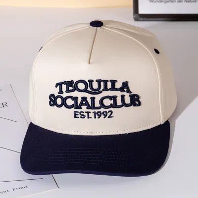 Fashnzfab Tequila Social Club Message Embroidered Five Panel Canvas Snapback Baseball Cap In Blue