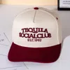 Fashnzfab Tequila Social Club Message Embroidered Five Panel Canvas Snapback Baseball Cap In White