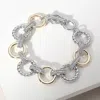 Fashnzfab Texture Metal Open Circle Link Toggle Bracelet In Multi