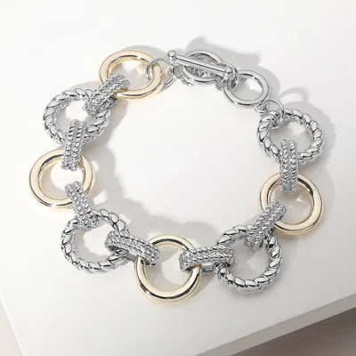Fashnzfab Texture Metal Open Circle Link Toggle Bracelet In Multi