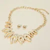 Fashnzfab Textured Abstract Metal Object Beaded Statement Necklace In Gold