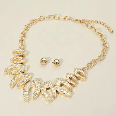 Fashnzfab Textured Abstract Metal Object Beaded Statement Necklace In Gold
