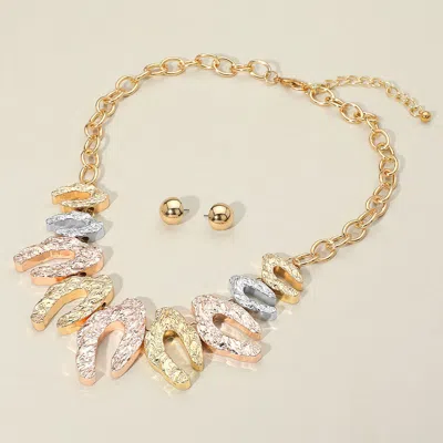 Fashnzfab Textured Abstract Metal Object Beaded Statement Necklace In Silver