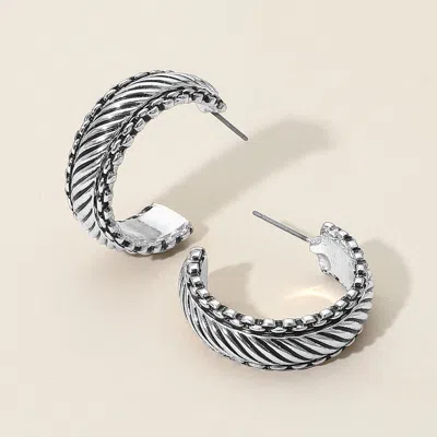 Fashnzfab Textured Antique Metal Hoop Earrings In Silver