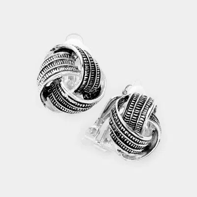 Fashnzfab Textured Antique Metal Knot Clip On Earrings In Multi