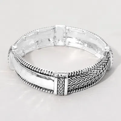 Fashnzfab Textured Antique Metal Stretch Bracelet In Silver