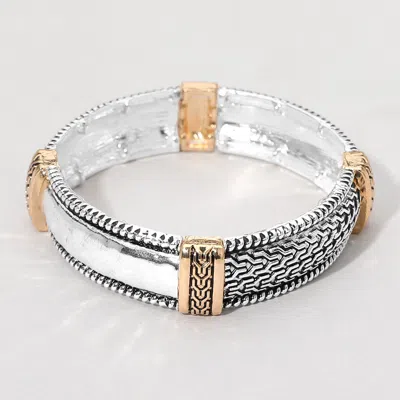 Fashnzfab Textured Antique Metal Stretch Bracelet In Silver