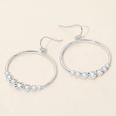 Fashnzfab Textured Ball Beaded Circle Dangle Earrings In Silver