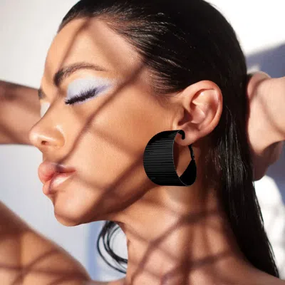 Fashnzfab Textured Bold Metal Hoop Earrings In Black