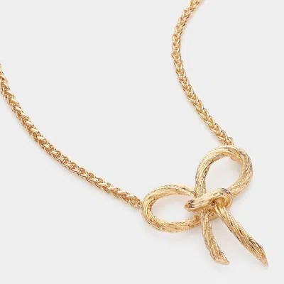 Fashnzfab Textured Brass Metal Bow Pendant Pointed Necklace In Gold