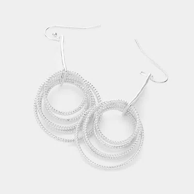 Fashnzfab Textured Brass Metal Multi Hoop Dangle Earrings In White