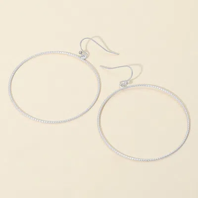 Fashnzfab Textured Brushed Metal Open Circle Earrings - Matte Silver