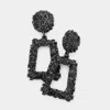 Fashnzfab Textured Color Metal Open Trapezoid Knocker Earrings - Black In Black