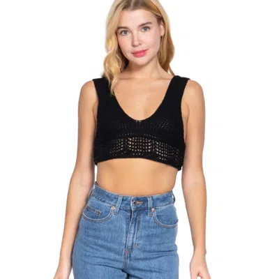 Fashnzfab Textured Crop Sweater Tank Top In Black