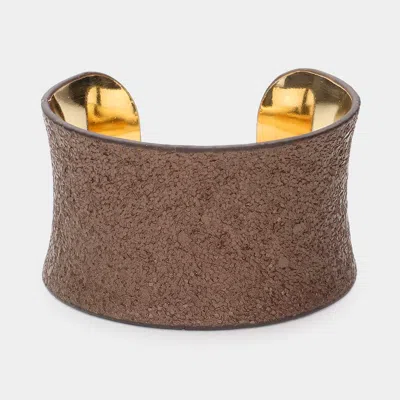 Fashnzfab Textured Cuff Bracelet Brown, Gold In Multi