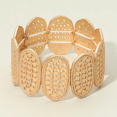 Fashnzfab Textured Cut Out Oval Panel Wide Stretch Bracelet In Gold