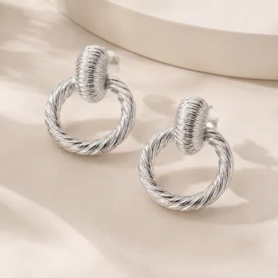 Fashnzfab Textured Cut Out Round Metal Clip On Earrings In Silver