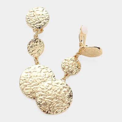 Fashnzfab Textured Disc Link Dropdown Clip On Earrings In Gold