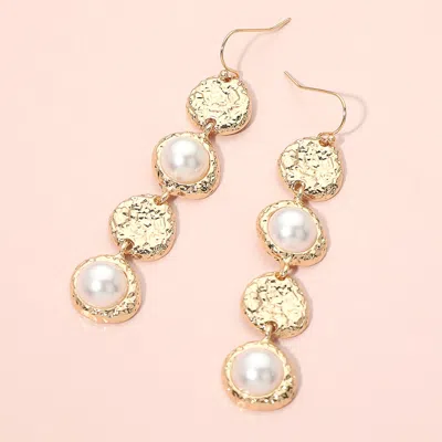 Fashnzfab Textured Disc Pearl Frame Link Drop Earrings In Gold