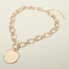 Fashnzfab Textured Disc Pendant Chunky Link Chain Necklace In Gold