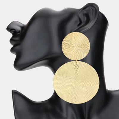 Fashnzfab Textured Double Metal Disc Link Dangle Earrings - Gold