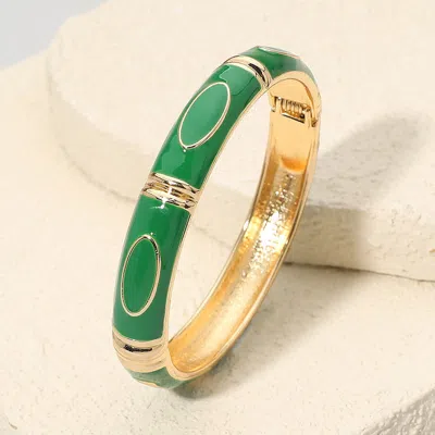 Fashnzfab Textured Enamel Hinged Bangle Bracelet In Gold