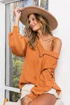Fashnzfab Textured Exposed Seam Drop Shoulder Knit Top In Multi