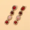 Fashnzfab Textured Frame Oval Round Stone Link Drop Earrings In Multi