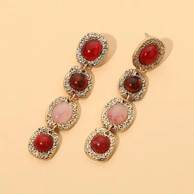 Fashnzfab Textured Frame Oval Round Stone Link Drop Earrings In Multi