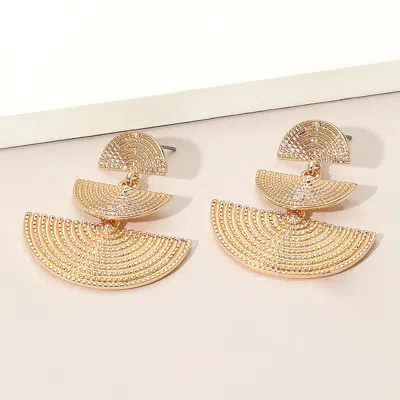Fashnzfab Textured Geometric Metal Fan Drop Earrings In Gold